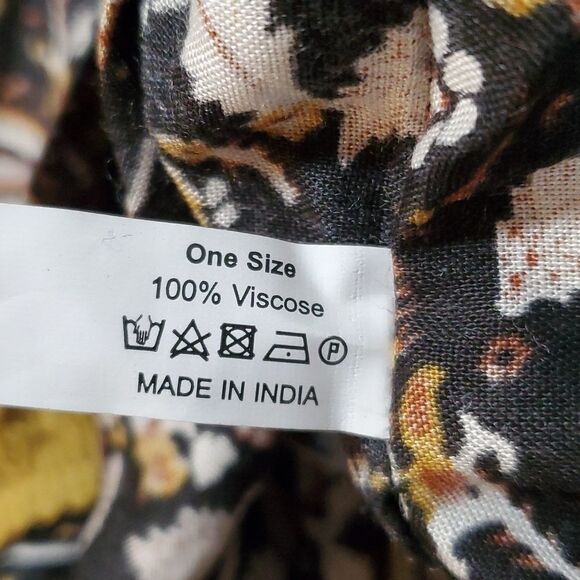 Panache Dixie Kimono Paisley Printed Black & Mustard Fringe on Edges OSFA - Picture 9 of 10